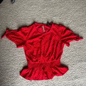 Forever 21 Red Flutter Sleeve Peplum Blouse